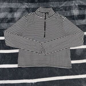 Striped Black and White Zip Up Top
